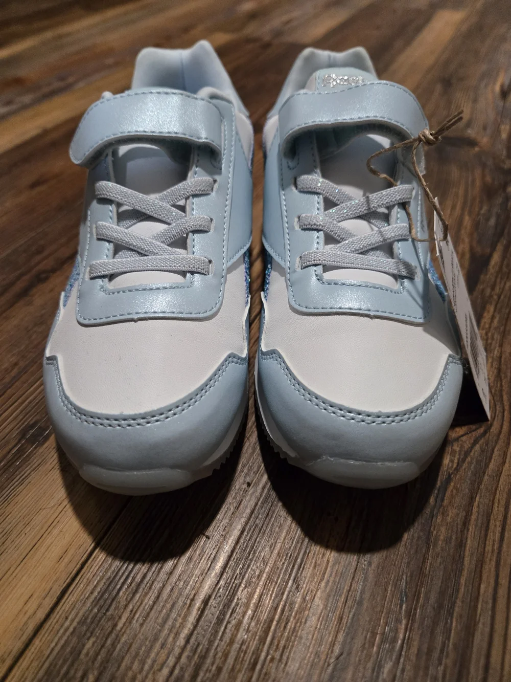 Reebok Kids Light Blue and White Sneakers with Blue Glitter Stripe